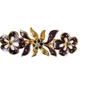 Joan Rivers Gold Tone Swarovski Crystals & Enamel Navy Blue Flowers Brooch Pin